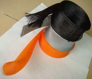 Black Grey Red PET And Nylon Expandable Braided Sleeving For Cable Protection
